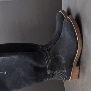 Reflexan Laufkomfort Woman's Blue Suede Leather Mid-caf Zippered Boots,Size 40